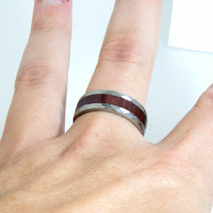 Purpleheart Wood Hammered Tungsten Ring Copperbeard Jewelry