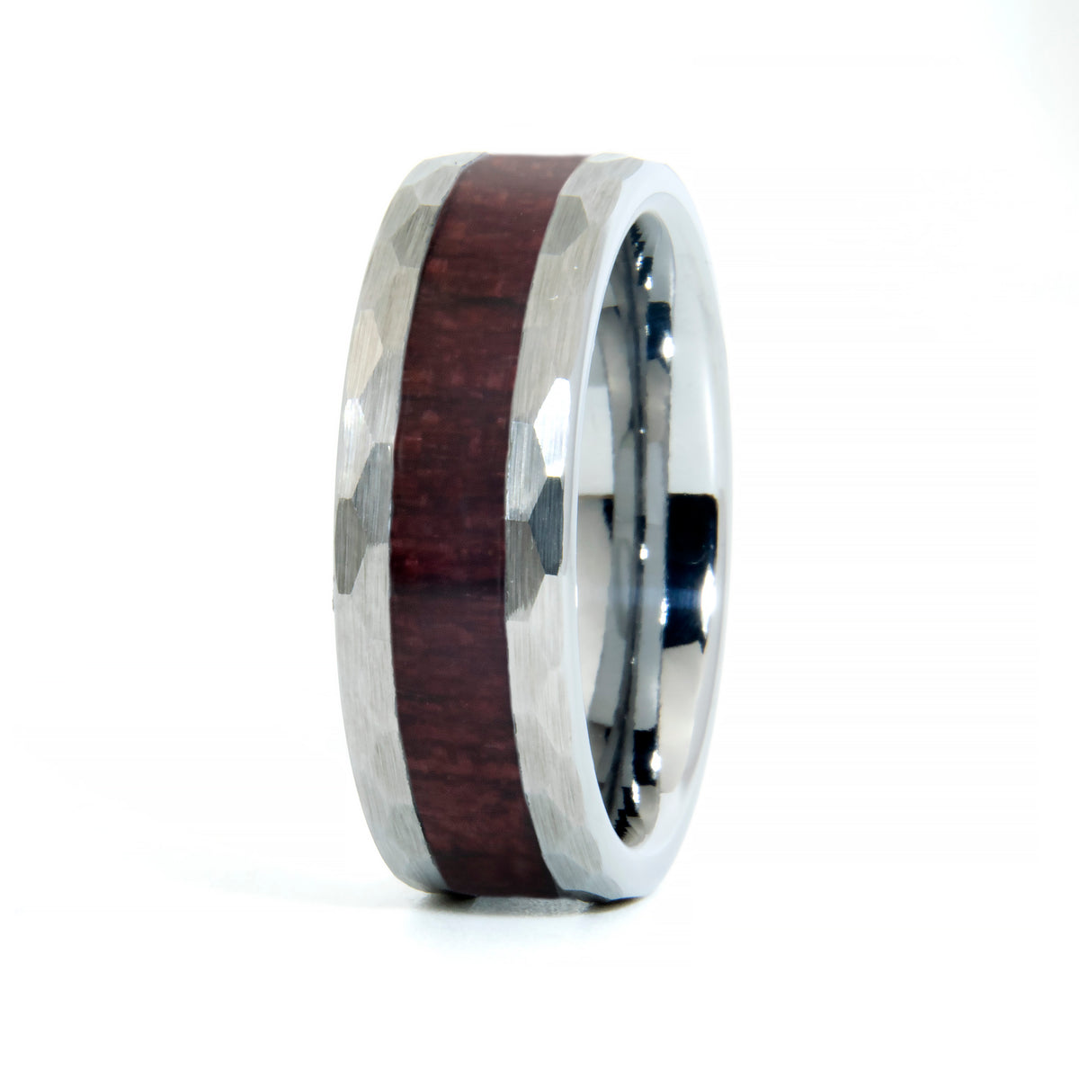 Purpleheart Wood Hammered Tungsten Ring Copperbeard Jewelry Main image
