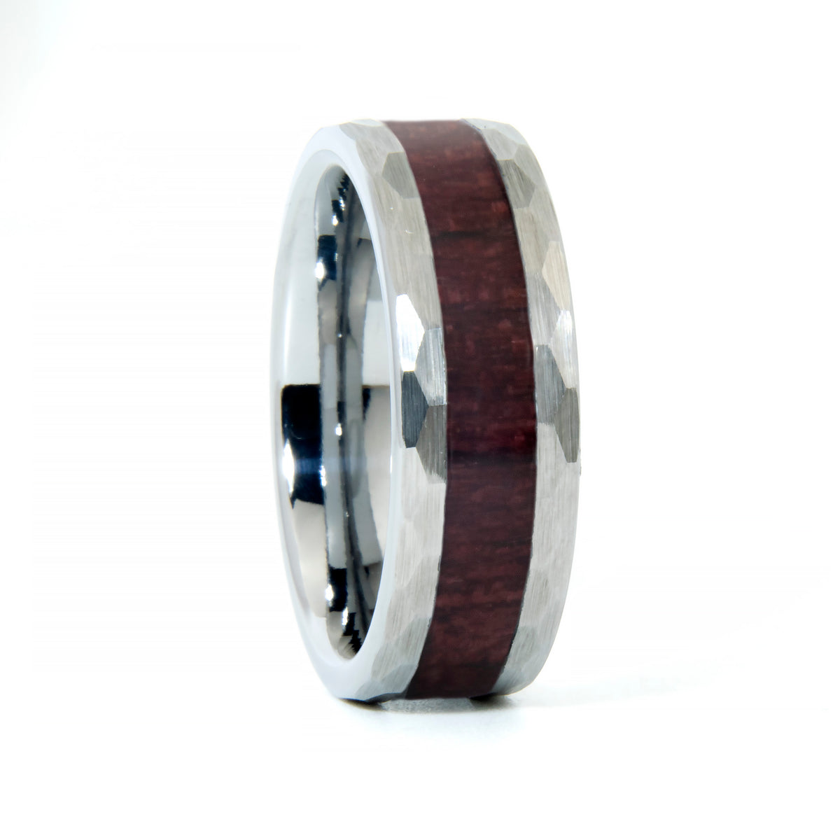 Purpleheart Wood Hammered Tungsten Ring Copperbeard Jewelry
