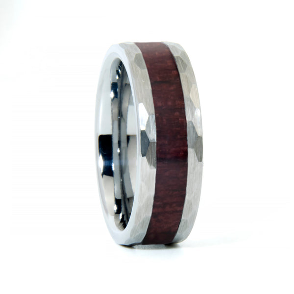 Purpleheart Wood Hammered Tungsten Ring Copperbeard Jewelry