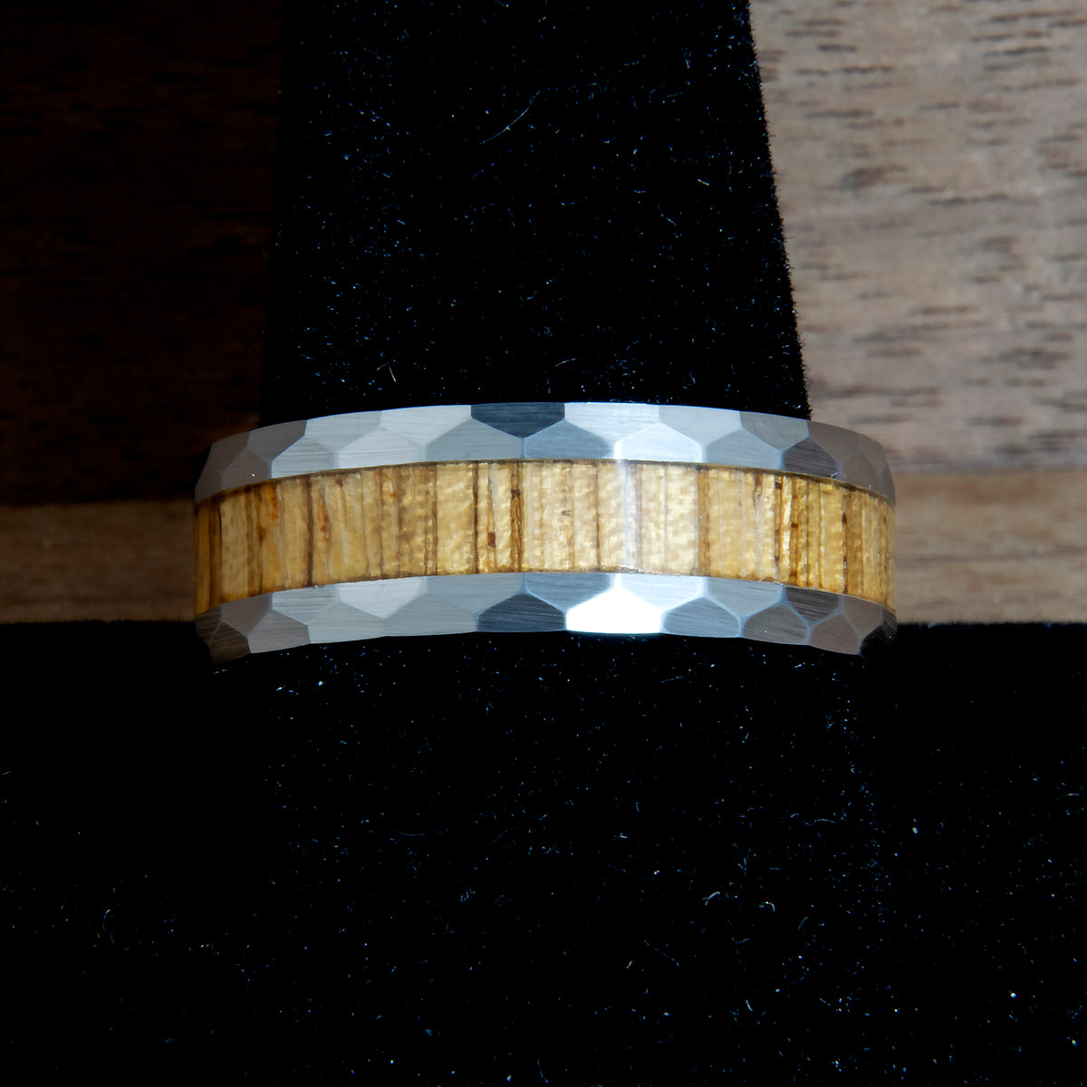 Zebrawood Wood Hammered Tungsten Ring Copperbeard Jewelry