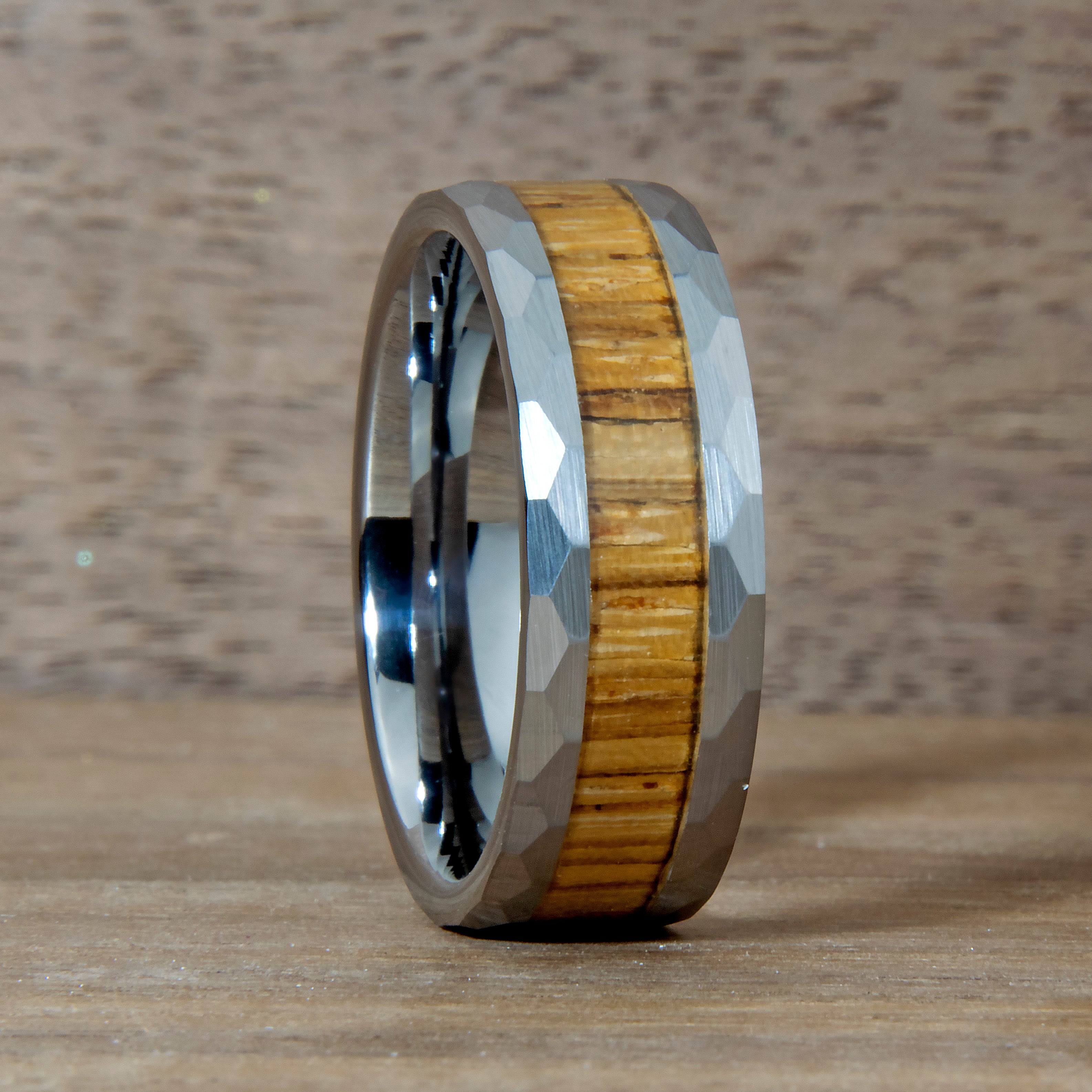 Zebrawood Wood Hammered Tungsten Ring Secondary image