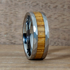 Zebrawood Wood Hammered Tungsten Ring Copperbeard Jewelry