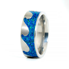 Ocean Waves Titanium Ring With Blue Opal Inlay Copperbeard Jewelry