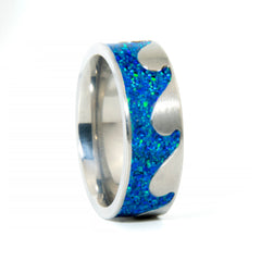 Ocean Waves Titanium Ring With Blue Opal Inlay Copperbeard Jewelry