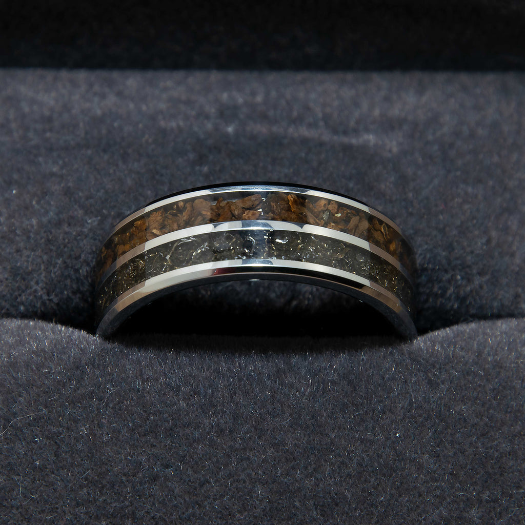 T-Rex Dinosaur Bone And Meteorite Tungsten Ring Copperbeard Jewelry