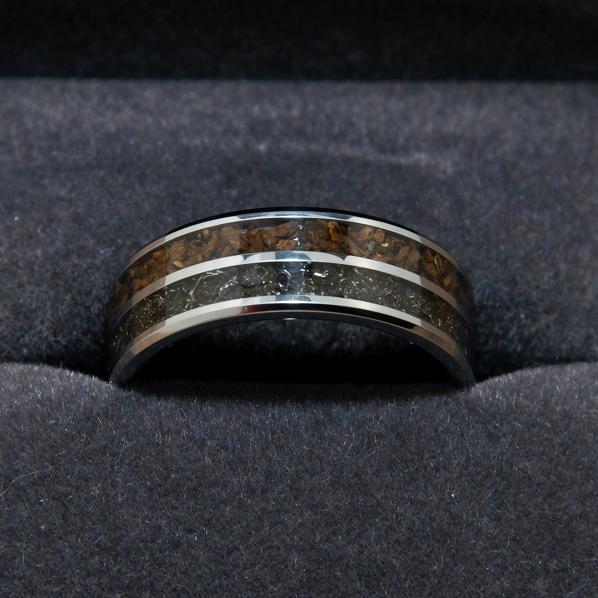 T-Rex Dinosaur Bone And Meteorite Tungsten Ring Copperbeard Jewelry