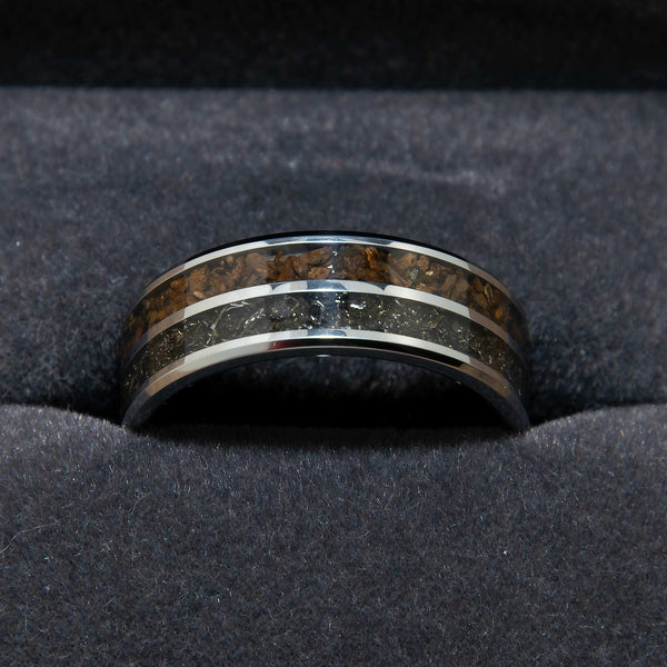 T-Rex Dinosaur Bone And Meteorite Tungsten Ring Copperbeard Jewelry