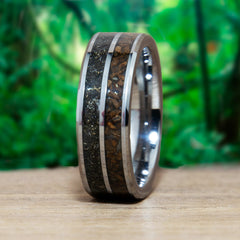 T-Rex Dinosaur Bone And Meteorite Tungsten Ring Copperbeard Jewelry