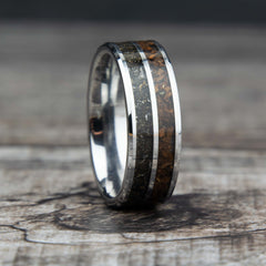 T-Rex Dinosaur Bone And Meteorite Tungsten Ring Copperbeard Jewelry