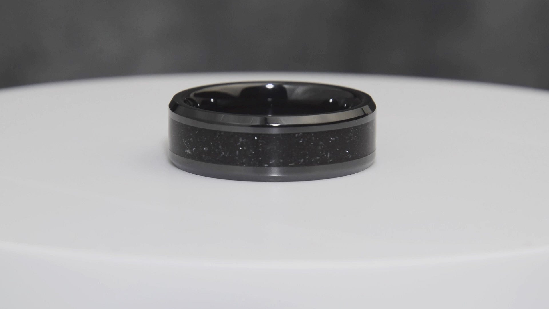 Specularite Hematite Ring With Black Ceramic Band