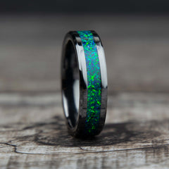 Emerald Green Opal Black Ceramic Ring Copperbeard Jewelry