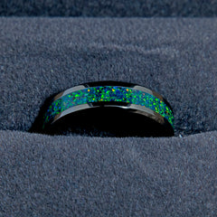 Emerald Green Opal Black Ceramic Ring Copperbeard Jewelry