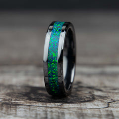 Emerald Green Opal Black Ceramic Ring Copperbeard Jewelry