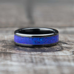 Blue And Purple Opal Ring With Black Ceramic Band Copperbeard Jewelry