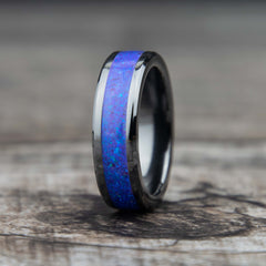 Blue And Purple Opal Ring With Black Ceramic Band Copperbeard Jewelry