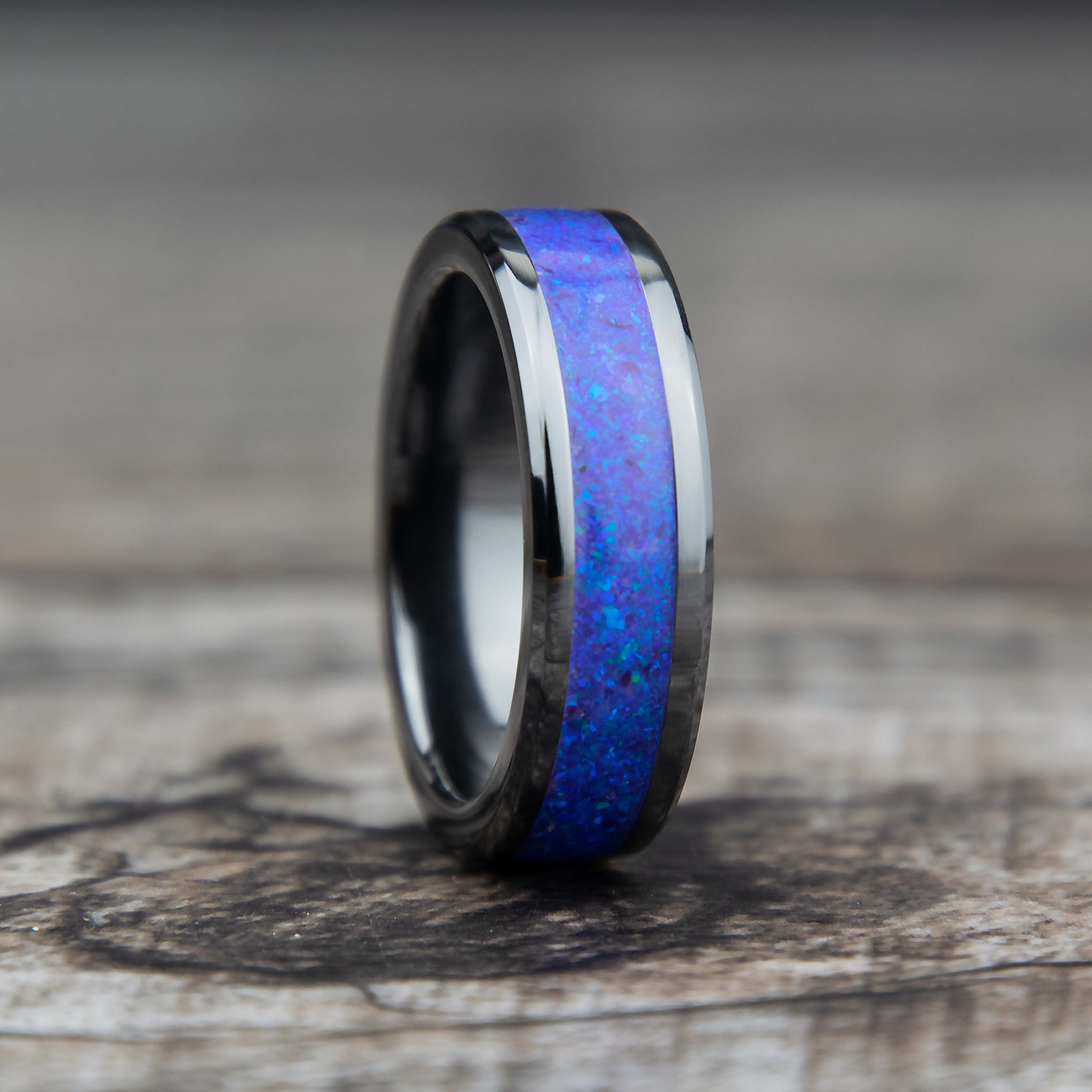 Blue And Purple Opal Ring With Black Ceramic Band Secondary image