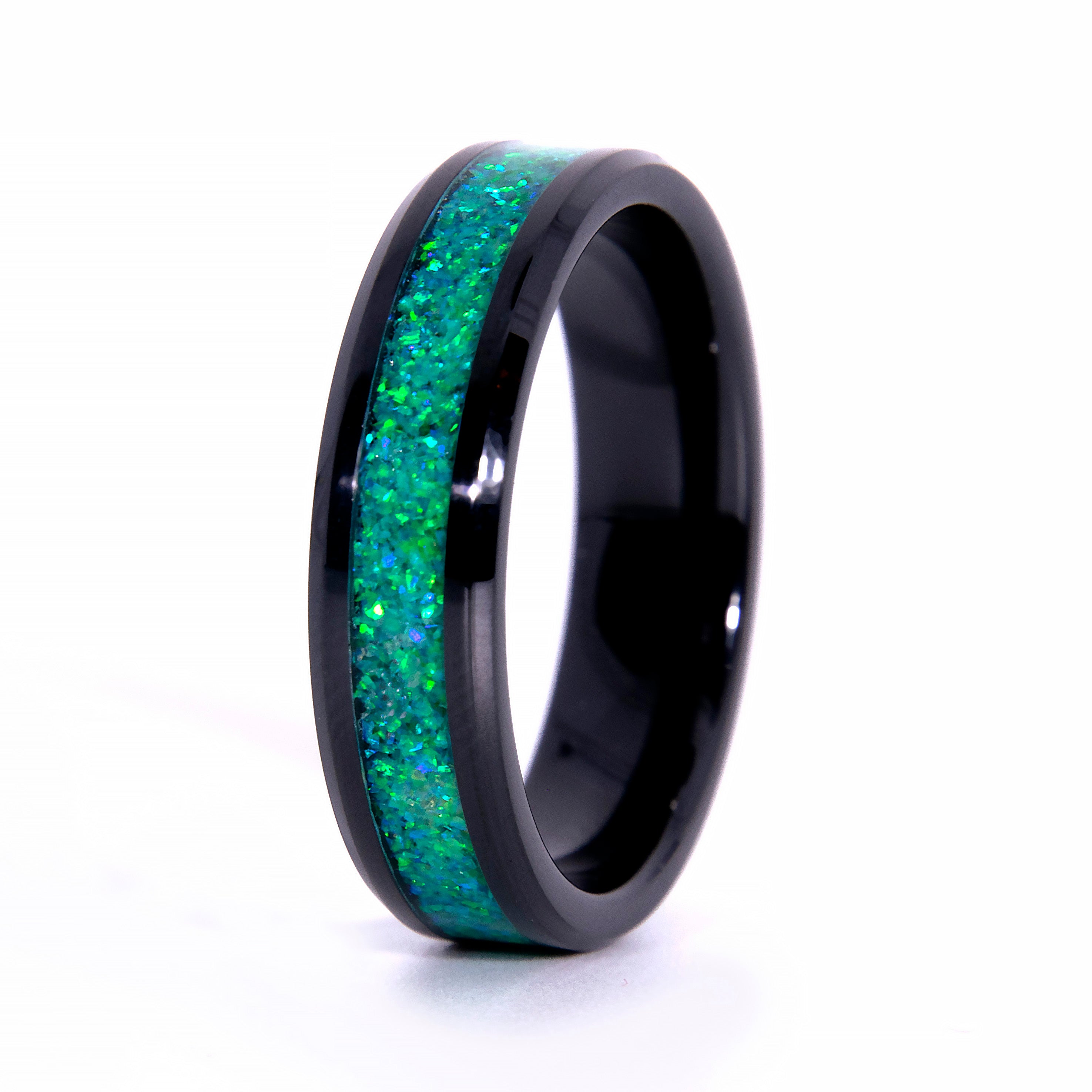 Honeydew Green Opal Ring With Black Ceramic Band Secondary image