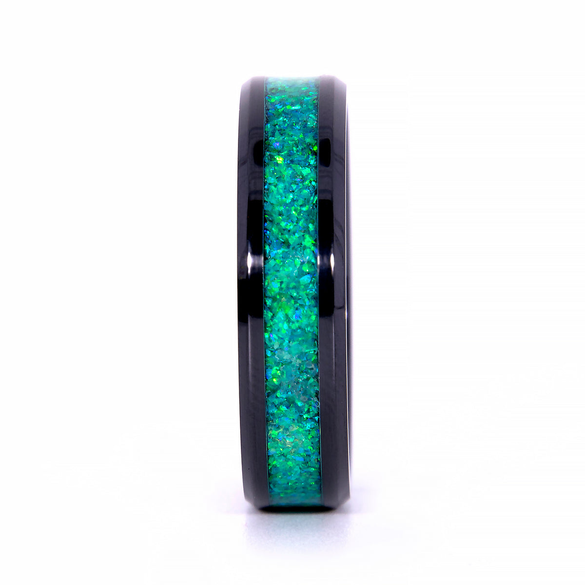 Honeydew Green Opal Ring With Black Ceramic Band Copperbeard Jewelry