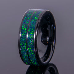 Emerald Green Opal Ring With Double Channel Black Ceramic Band Copperbeard Jewelry