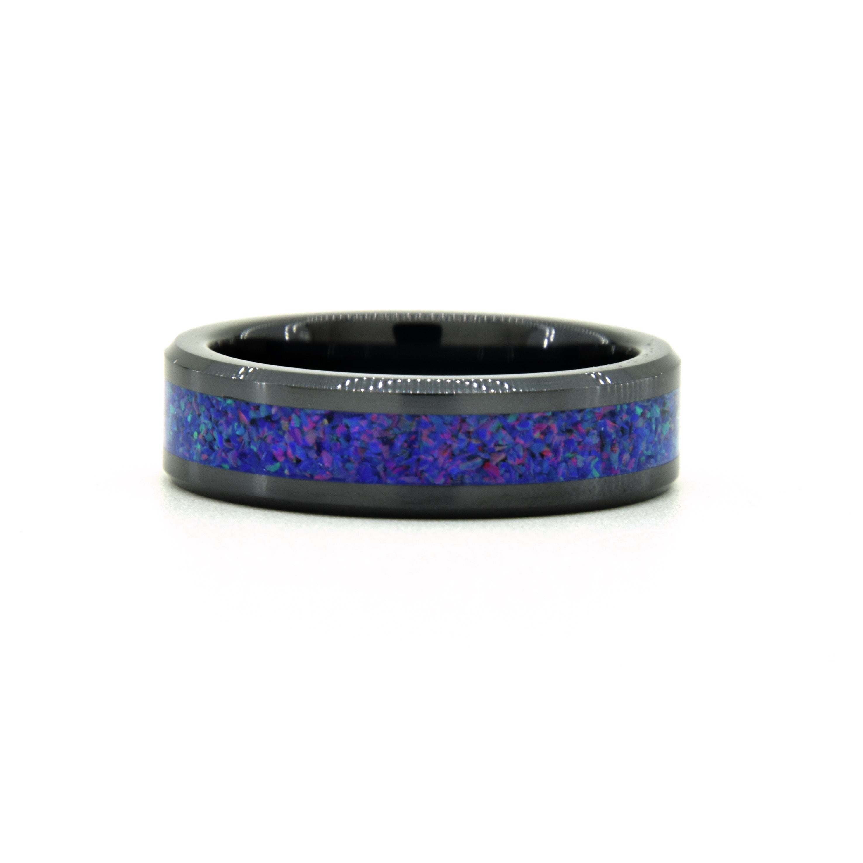 Dark Blue Pink Sparkles Opal Ring With Black Ceramic Band Secondary image
