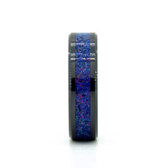 Dark Blue Pink Sparkles Opal Ring With Black Ceramic Band Copperbeard Jewelry