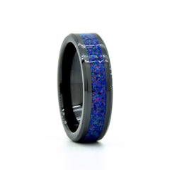 Dark Blue Pink Sparkles Opal Ring With Black Ceramic Band Copperbeard Jewelry