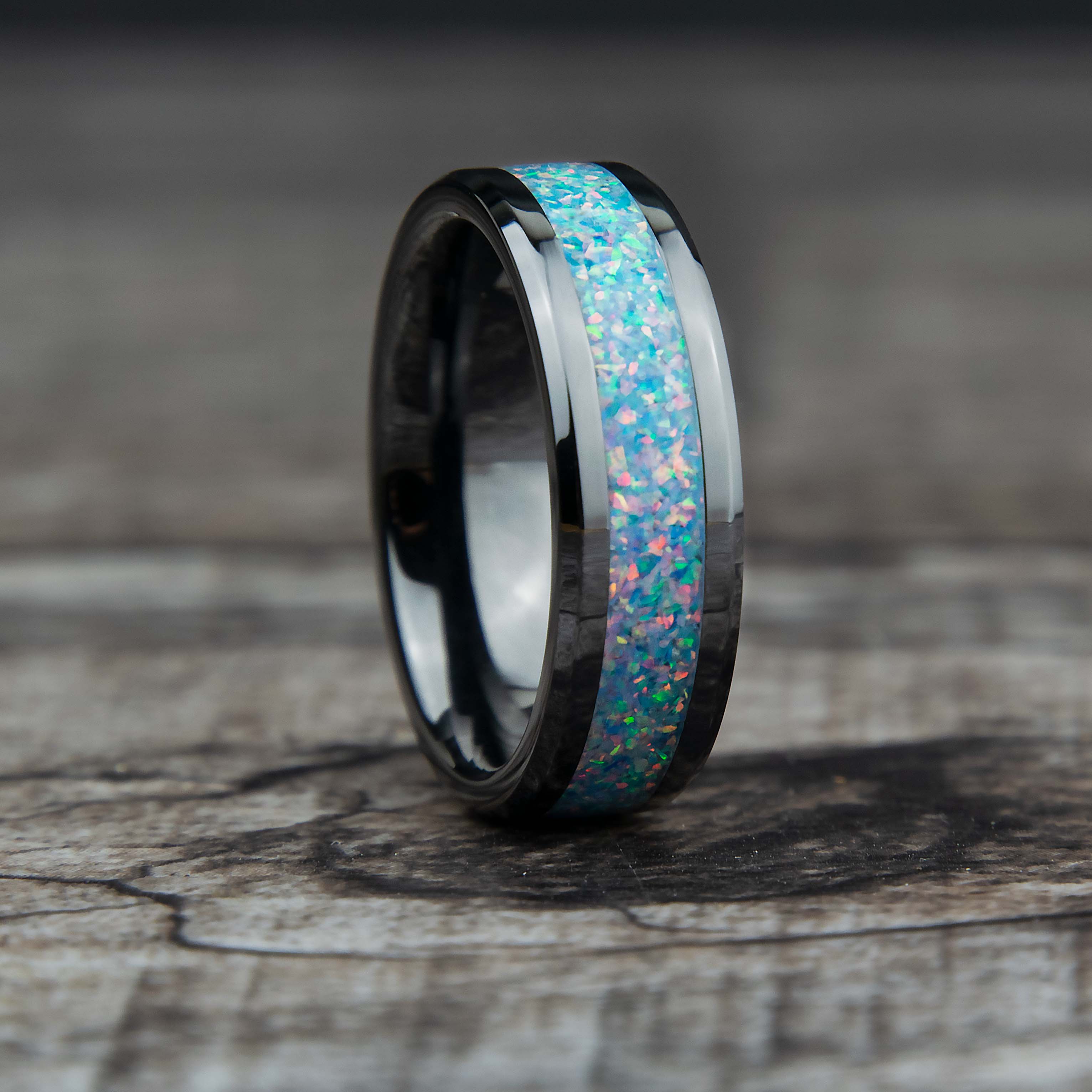 Sky Blue Opal Ring With Black Ceramic Band Secondary image
