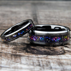 His and Hers Black Galaxy Wedding Ring Set Cosmic Flare - Copperbeard Jewelry