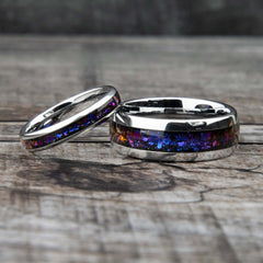 His and Hers Tungsten Galaxy Wedding Ring Set Copperbeard Jewelry