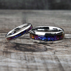 His And Hers Galaxy Wedding Ring Set In Tungsten - Copperbeard Jewelry
