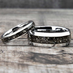 His And Hers Gibeon Meteorite Tungsten Wedding Ring Set - Copperbeard Jewelry