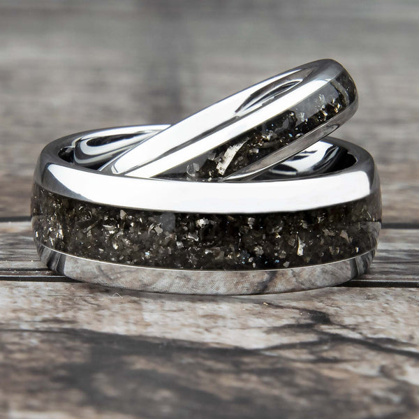 His And Hers Gibeon Meteorite Tungsten Wedding Ring Set - Copperbeard Jewelry