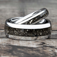 His And Hers Gibeon Meteorite Tungsten Wedding Ring Set - Copperbeard Jewelry