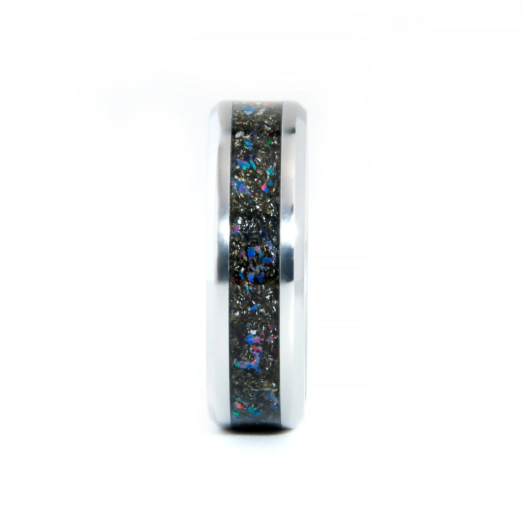 Muonionalusta Meteorite Ring With Dark Blue Opal Mix Copper Beard Studio