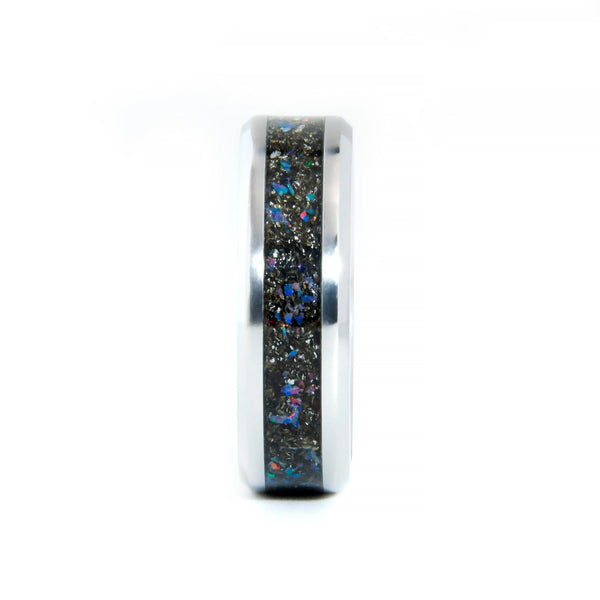 Muonionalusta Meteorite Ring With Dark Blue Opal Mix Copper Beard Studio