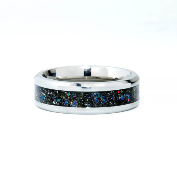 Muonionalusta Meteorite Ring With Dark Blue Opal Mix Copper Beard Studio