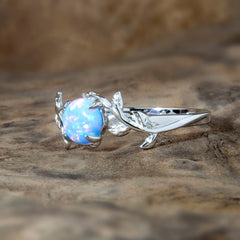 Silver Leaf Branch Sky Blue Opal Ring Copper Beard Studio
