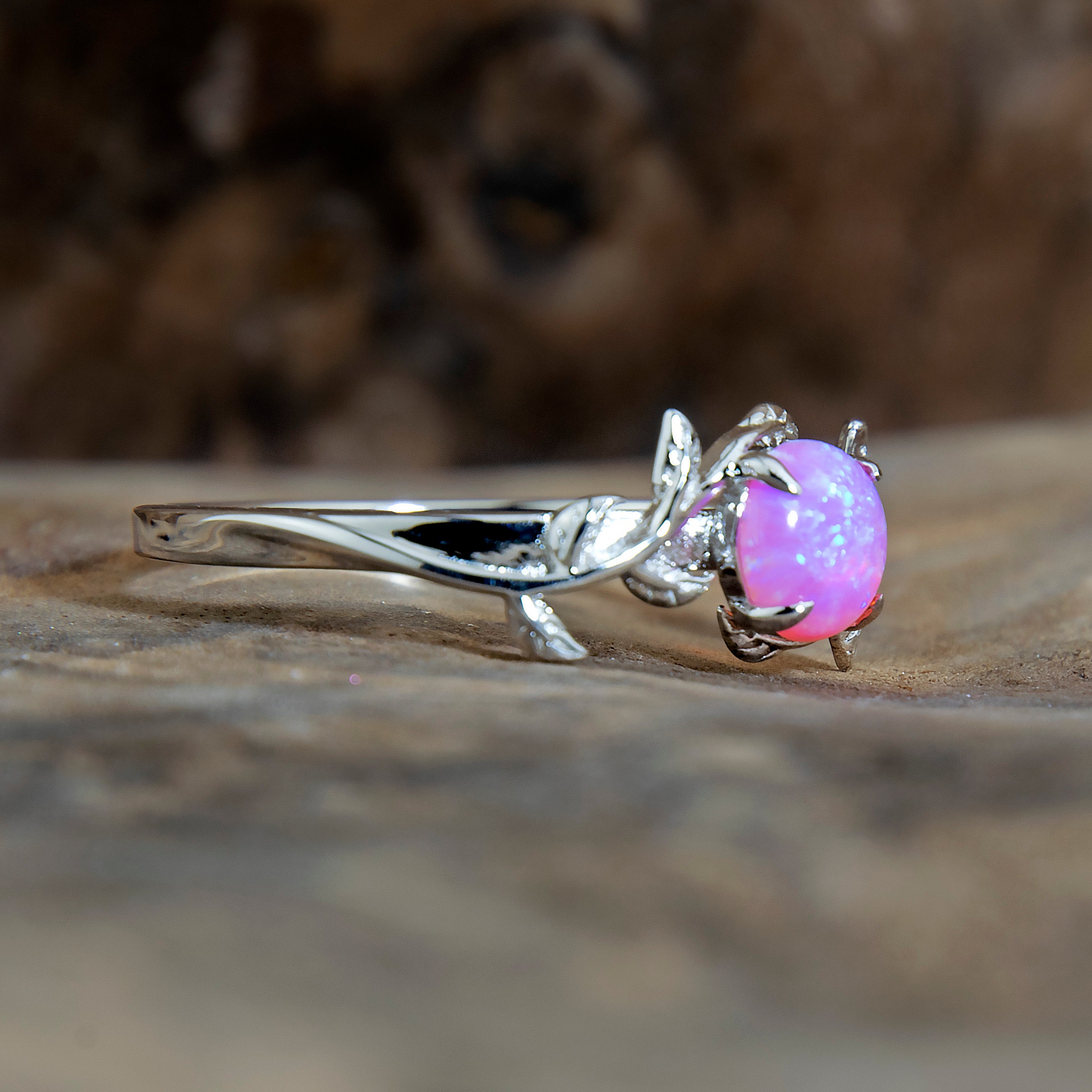 Silver Leaf Heliotrope Pink Opal Ring Secondary image