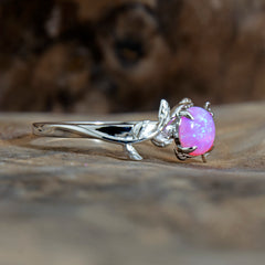 Silver Leaf Heliotrope Pink Opal Ring Copperbeard Jewelry