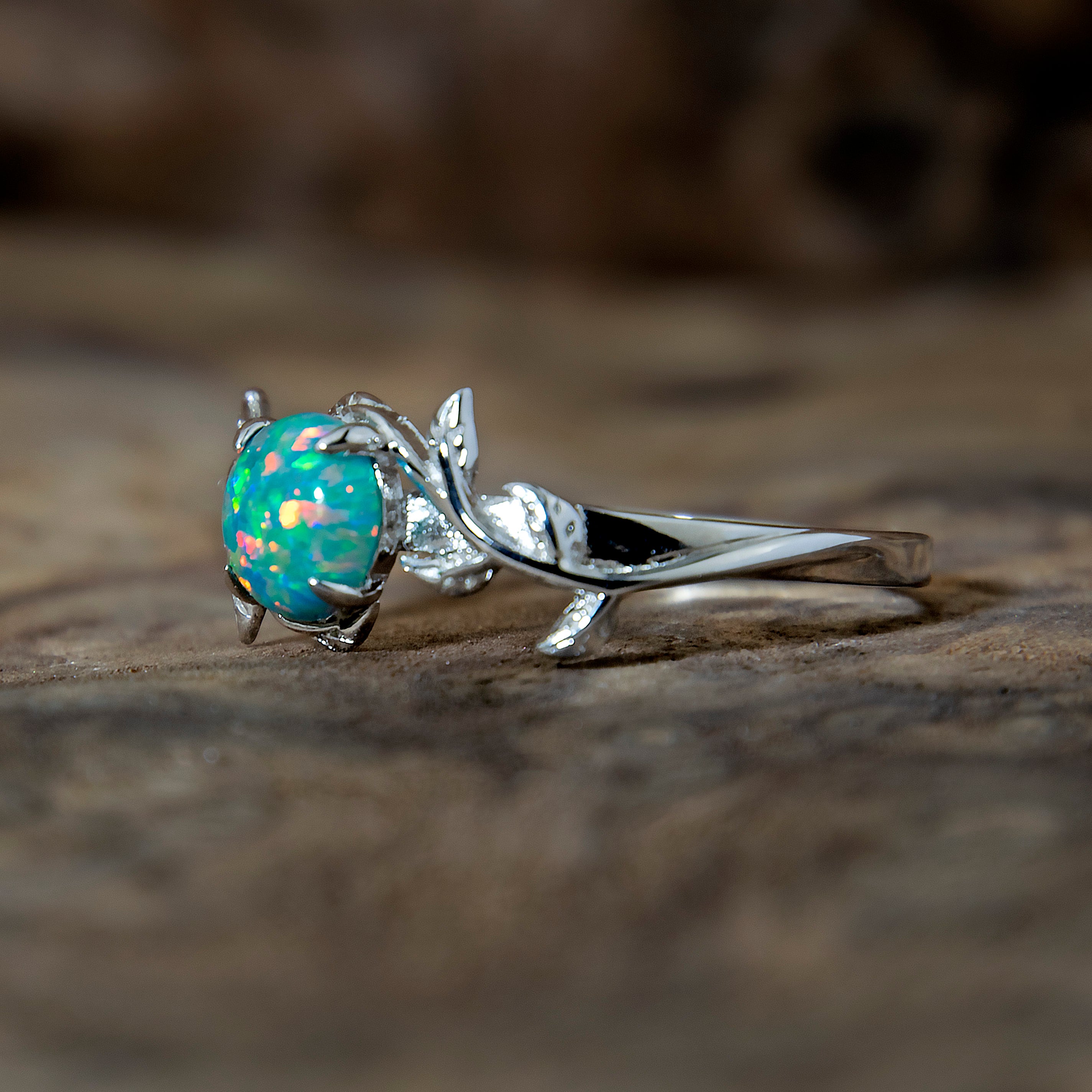 Silver Leaf Branch Fire Turquoise Opal Ring – Copperbeard Jewelry