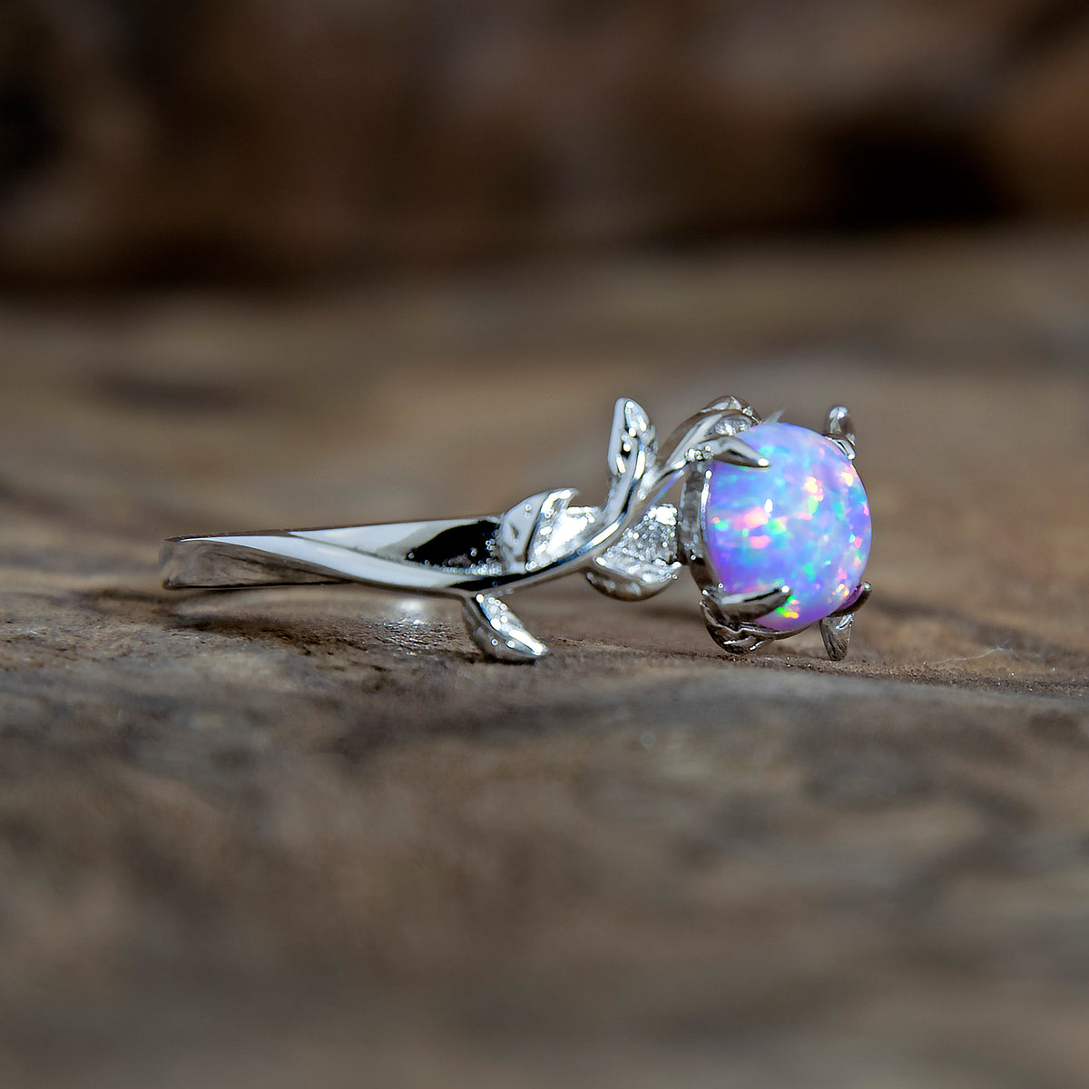Silver Leaf Branch Unicorn Purple Opal Ring Copperbeard Jewelry
