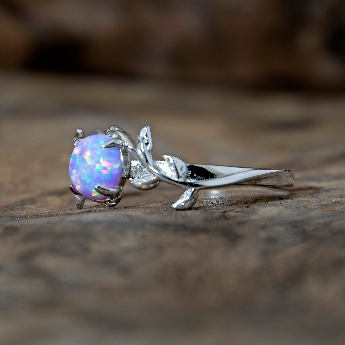 Silver Leaf Branch Unicorn Purple Opal Ring Copperbeard Jewelry