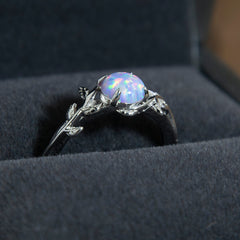 Silver Leaf Branch Unicorn Purple Opal Ring Copperbeard Jewelry