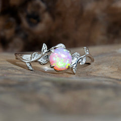 Silver Leaf Angel Skin Pink Opal Ring Copperbeard Jewelry
