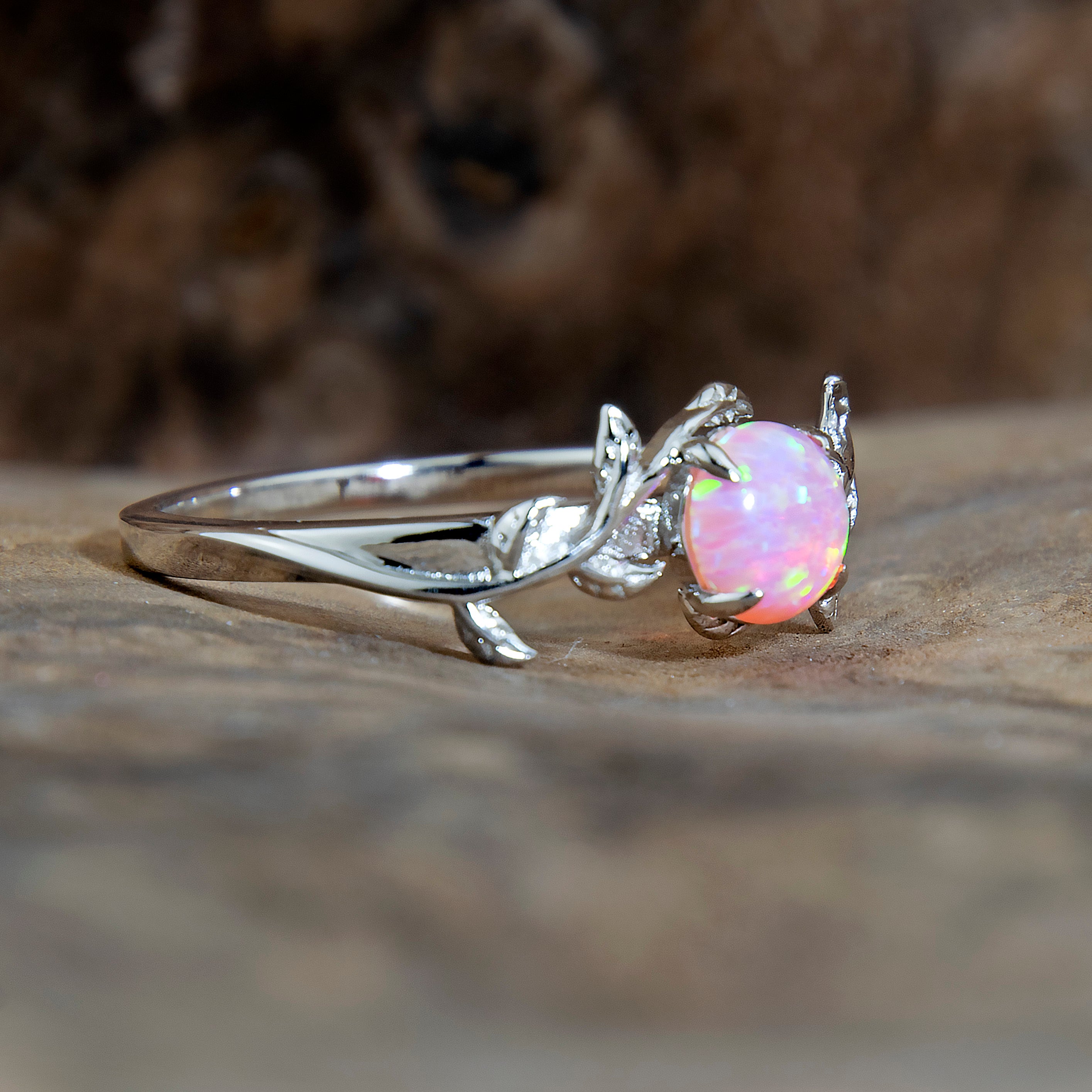 Silver Leaf Angel Skin Pink Opal Ring Secondary image