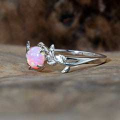 Silver Leaf Angel Skin Pink Opal Ring Copperbeard Jewelry