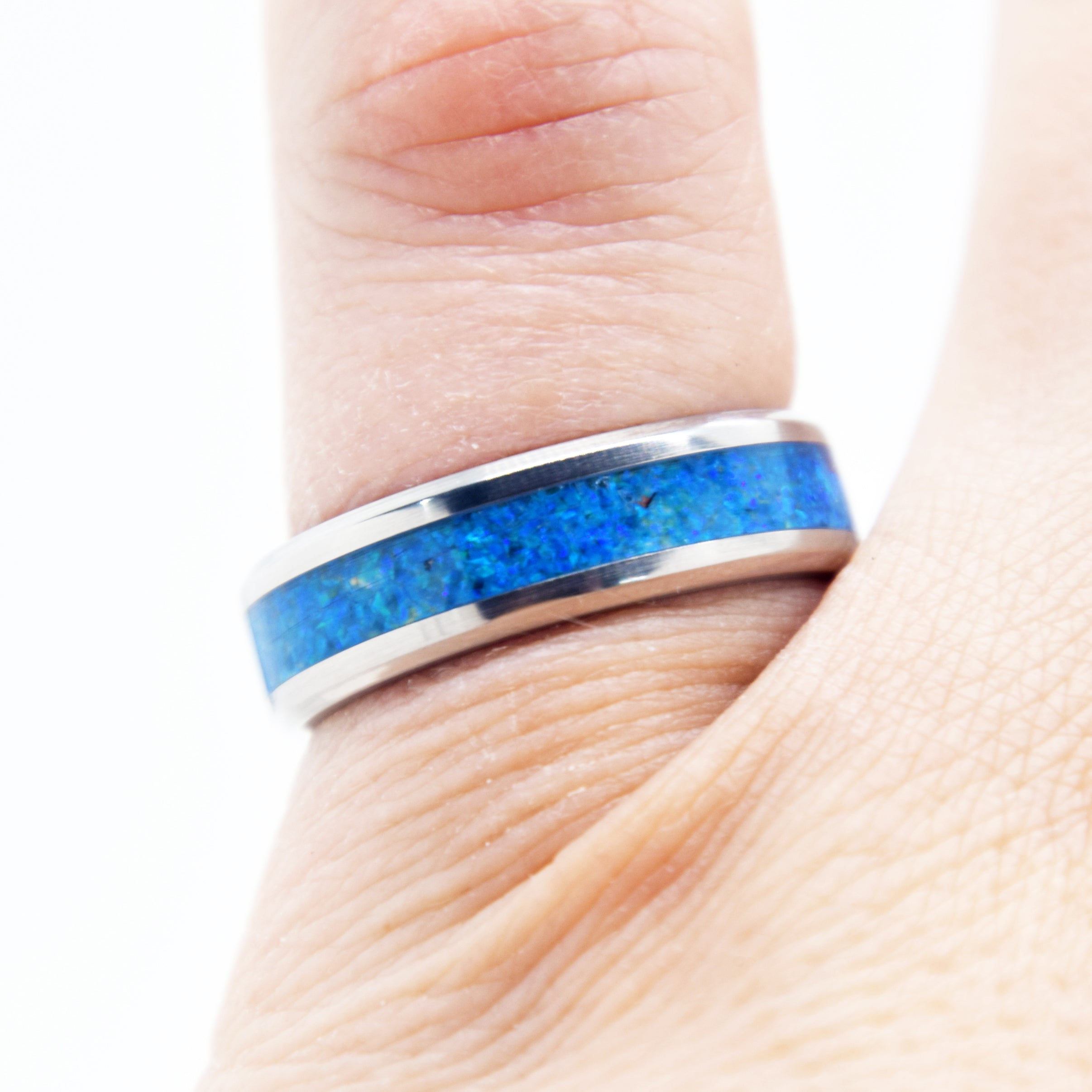 Oasis Blue Opal Ring With Titanium Band Secondary image