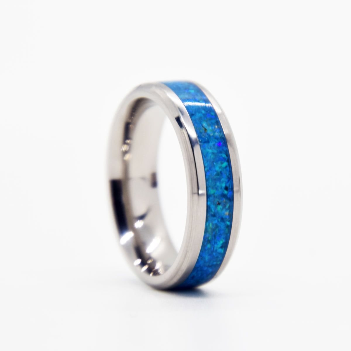 Oasis Blue Opal Ring With Titanium Band Copperbeard Jewelry