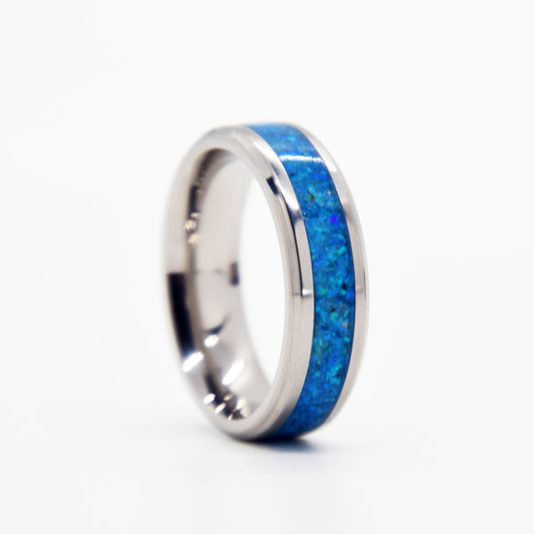 Oasis Blue Opal Ring With Titanium Band Copperbeard Jewelry